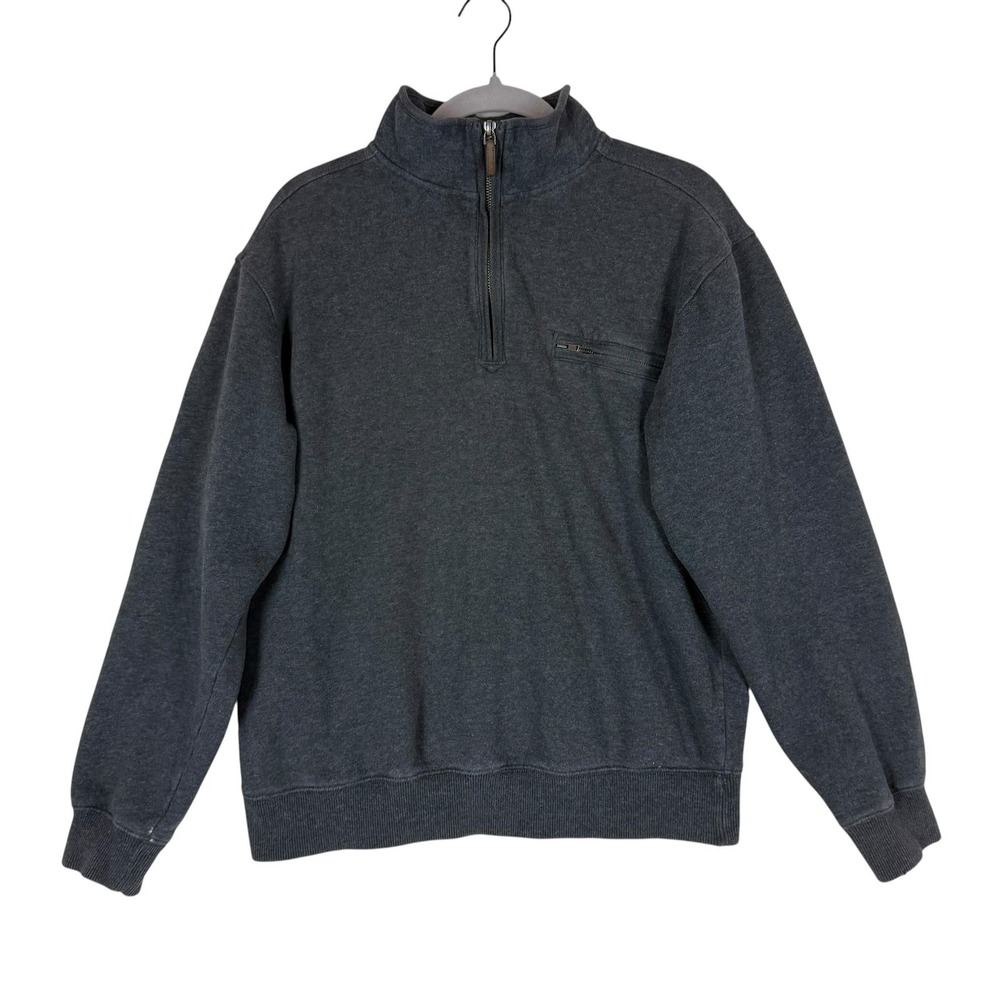 Gander Mountain Sweatshirt Mens Medium Gray 1/4 Zip Fleece Mock Neck Pocket